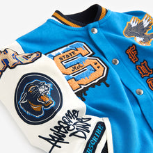 Load image into Gallery viewer, Cobalt Blue Varsity Bomber Jacket (3-12yrs)

