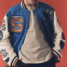 Load image into Gallery viewer, Cobalt Blue Varsity Bomber Jacket (3-12yrs)
