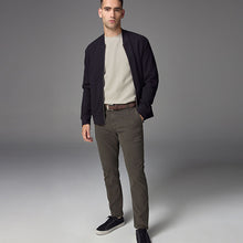 Load image into Gallery viewer, Khaki Green Slim Fit Belted Soft Touch Textured Trousers
