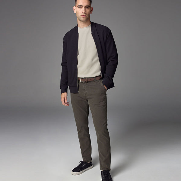 Khaki Green Slim Fit Belted Soft Touch Textured Trousers