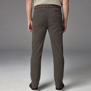 Khaki Green Slim Fit Belted Soft Touch Textured Trousers