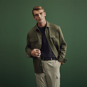 Khaki Green Popper Shacket