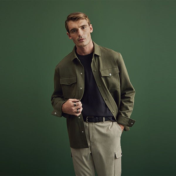 Khaki Green Popper Shacket