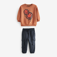 Load image into Gallery viewer, Rust Brown Happy Sweatshirt and Utility Joggers 2 Piece Set (3mths-6yrs)
