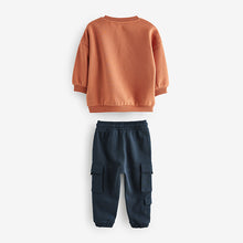 Load image into Gallery viewer, Rust Brown Happy Sweatshirt and Utility Joggers 2 Piece Set (3mths-6yrs)

