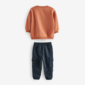 Rust Brown Happy Sweatshirt and Utility Joggers 2 Piece Set (3mths-6yrs)