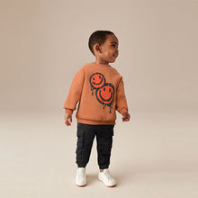 Load image into Gallery viewer, Rust Brown Happy Sweatshirt and Utility Joggers 2 Piece Set (3mths-6yrs)
