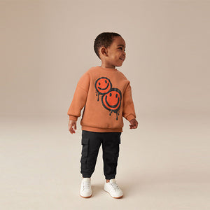 Rust Brown Happy Sweatshirt and Utility Joggers 2 Piece Set (3mths-6yrs)