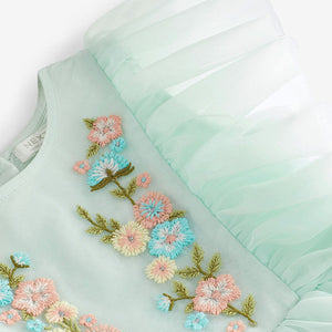 Pale Blue Embroidered Mesh Party Dress (3mths-5-6yrs)