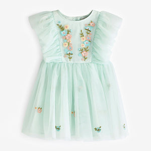 Pale Blue Embroidered Mesh Party Dress (3mths-5-6yrs)