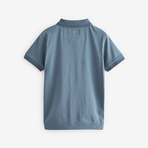 Blue Textured Short Sleeve Quarter Zip Polo Shirt (3-12yrs)
