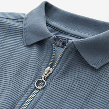 Load image into Gallery viewer, Blue Textured Short Sleeve Quarter Zip Polo Shirt (3-12yrs)
