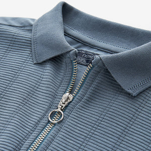 Blue Textured Short Sleeve Quarter Zip Polo Shirt (3-12yrs)