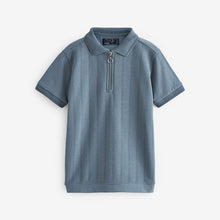 Load image into Gallery viewer, Blue Textured Short Sleeve Quarter Zip Polo Shirt (3-12yrs)
