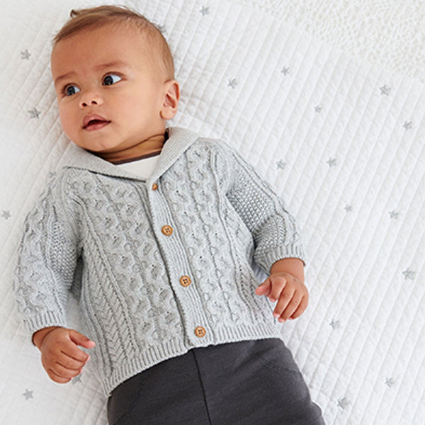 Grey Baby Shawl Cardigan (0mths-18mths)