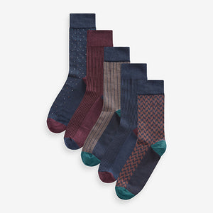 Neutral/Navy Pattern Smart Socks 5 Pack