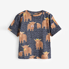 Load image into Gallery viewer, Navy Hamish the Highland Cow 100% Cotton Short Sleeve Pyjamas
