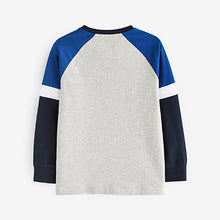 Load image into Gallery viewer, Blue/Grey Marl Long Sleeve Colourblock T-Shirts 3 Pack (3-12yrs)
