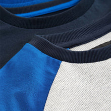 Load image into Gallery viewer, Blue/Grey Marl Long Sleeve Colourblock T-Shirts 3 Pack (3-12yrs)
