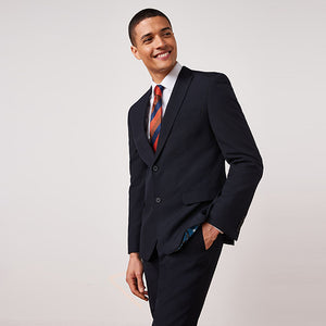 Navy Blue Slim Fit Two Button Suit: Jacket