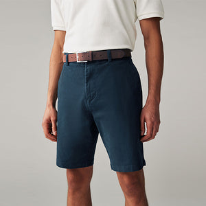 Navy Blue Belted Chino Shorts