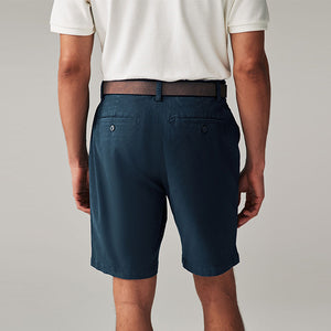 Navy Blue Belted Chino Shorts