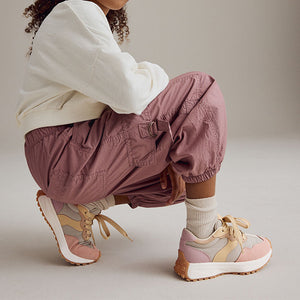 Pink/Grey Lace-Up Chunky Trainers