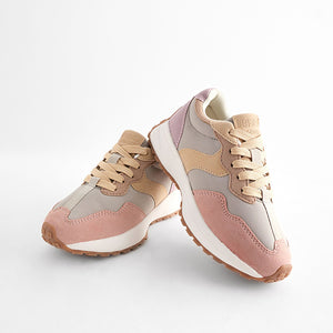 Pink/Grey Lace-Up Chunky Trainers