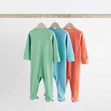 Load image into Gallery viewer, Green/Blue/Orange Baby Cotton Sleepsuits 3 Pack (0-1.5 to 2-yrs)
