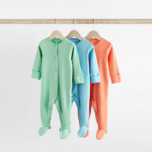 Load image into Gallery viewer, Green/Blue/Orange Baby Cotton Sleepsuits 3 Pack (0-1.5 to 2-yrs)
