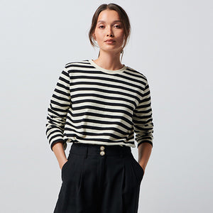 Black/Ecru Stripe Heavyweight Long Sleeve T-Shirt