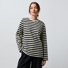 Load image into Gallery viewer, Black/Ecru Stripe Heavyweight Long Sleeve T-Shirt
