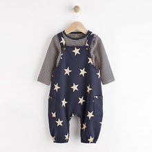 Load image into Gallery viewer, Navy Blue Star Jersey Baby Dungarees And Bodysuit (0mths-18mths)
