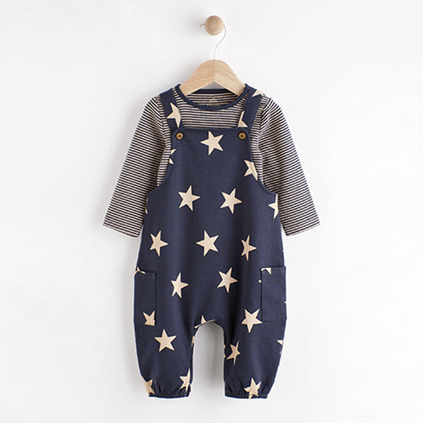 Navy Blue Star Jersey Baby Dungarees And Bodysuit (0mths-18mths)