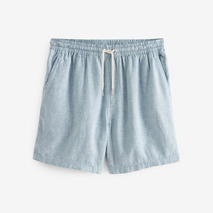 Blue Cotton Linen Dock Shorts