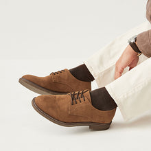 Load image into Gallery viewer, Tan Brown Suedette Derby Shoes
