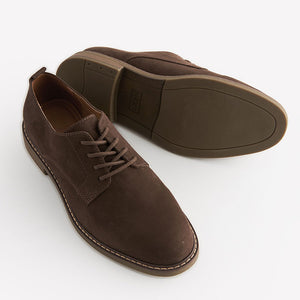 Brown Suedette Derby Shoes