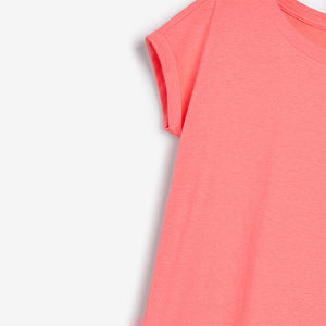 Fluro Coral Pink Round Neck Cap Sleeve T-Shirt