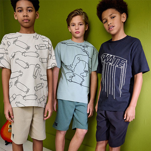 Black/Green/Cement Skateboard Textured 3 Pack Short Pyjamas