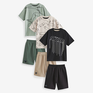 Black/Green/Cement Skateboard Textured 3 Pack Short Pyjamas