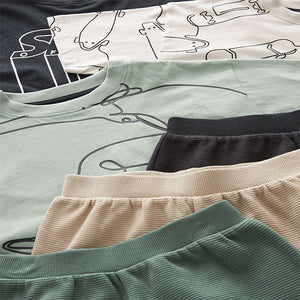 Black/Green/Cement Skateboard Textured 3 Pack Short Pyjamas