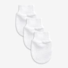 Load image into Gallery viewer, White Baby 3 Pack Cotton Scratch Mitts (one size)

