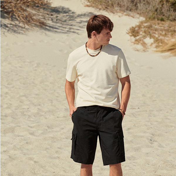 Ecru Texture Textured Relaxed Heavyweight 100% Cotton T-Shirt