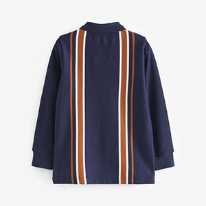 Navy Blue Vertical Stripe Long Sleeve Zip Neck Polo Shirt (3-12yrs)