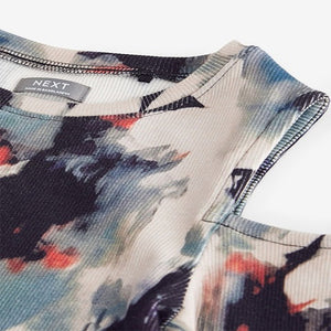 Black Floral Long Sleeve Cold Shoulder Rib T-Shirt (3-12yrs)