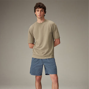 Blue Washed Cotton Elasticated Waist Shorts