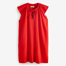 Load image into Gallery viewer, Red Linen Blend Tie Neck Mini Summer Dress
