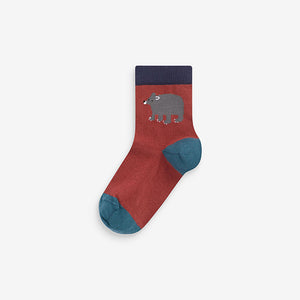 Brown Animal Stripe Cotton Rich Socks 7 Pack