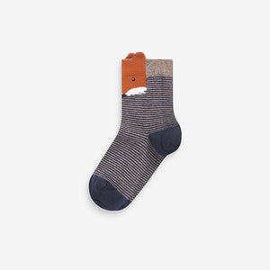 Brown Animal Stripe Cotton Rich Socks 7 Pack