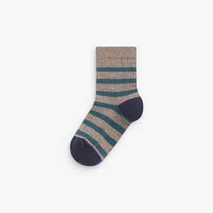 Brown Animal Stripe Cotton Rich Socks 7 Pack